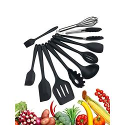 Prime Products - Kitchen Utensil Set - Professional 10 Piece Black Cooking Utensils - Nonstick Silicone And Heat Resistant Kitchenware