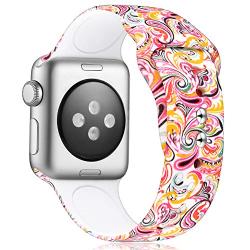 KOLEK Floral Bands Compatible with Apple Watch 42mm 44mm, Silicone Fadeless Pattern Printed Replacement Bands for iWatch Series 4 3 2 1, Colorful Cloud, M, L