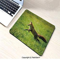 Mouse Pads Red Fox Jumping Running in Fresh Green Grass Daytime Nimble Clever Ferocious Canine for Home(W7.8xL9.45)