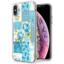 iPhone Xs iPhone X Case, Soft TPU Slim-Fit Flexible Ultra-Thin Clear Case, Full-Body Rugged Bumper Print Blue Flower Case for iPhone Xs iPhone X, Transparent