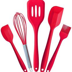 EORTA Silicone Kitchen Utensils Set of 5 Useful Baking Cooking Tool Heat Resistant Food-grade Non-stick Kitchen Tool Included Turner Spatula Basting Brush and Whisk