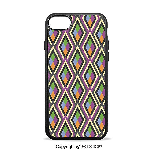SCOCICI Non-Slip Drop Protection Smart Cell Phone Case Geometric Pattern with Inner and Outer Square Shaped Figures Artful Graphic Print Compatible with iPhone 7