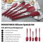 Silicone Spatula Set 5-Piece, NOVASTARCK Heat-Resistant One Piece Design Seamless Rubber Spatula Spoonula Dishwasher Safe for Mixing Cooking & Baking (Cherry Red)