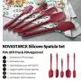 Silicone Spatula Set 5-Piece, NOVASTARCK Heat-Resistant One Piece Design Seamless Rubber Spatula Spoonula Dishwasher Safe for Mixing Cooking & Baking (Cherry Red)