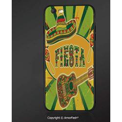 Case for Apple iPhone 6 and iPhone 6s,Shock-Absorption Bumper Cover,Anti-Scratch Back,Fiesta,Colorful Latino Elements Sombrero Maracas Guitar Geometric Background Decorative,Green Mustard Vermilion