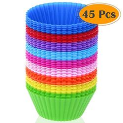 Silicone Cupcake Liners, Selizo 45 Pcs Reusable Silicone Baking Cups Nonstick Muffin Molds for Cake Balls, Muffins, Cupcakes and Candies, Assorted Bright Colors