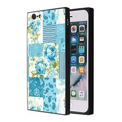 iPhone 7 8 Case, Blue Flower Shock-Absorption TPU Rubber Bumper iPhone 7 8 Case, Ultra Thin Slim Protective Cover for iPhone 7 8-Black