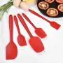 Silicone Kitchenware Baking Tool Set - Non Stick Heat-Resistant Flexible Cooking Spatulas Brush Scraper Cake Butter Cream Mixing Batter Red