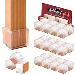 Yelanon Chair Leg Caps 36 Pcs - Silicone Chair Leg Floor Protectors - Hardwood Floor Protector - Square Furniture Table Feet Covers - Furniture Leg Cap with Felt Pads Fit 1 1/8''-1 3/8'' (30-35mm)