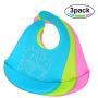Silicone Baby Bib, Easy to Clean, Dry, Portable and Keep Stains Off, Comfortable and Adjustable Soft Feeding Bibs for Babies or Toddlers (6-72 Months), Set of 3 Colors