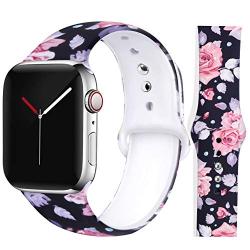 EXCHAR Compatible with Apple Watch Band Floral 38mm 40mm 42mm 44mm Silicone Replacement Wristbands for iWatch Series 5/4/3/2/1 for Women with Cute and Fadeless Pattern Printings