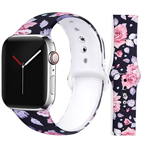 EXCHAR Compatible with Apple Watch Band Floral 38mm 40mm 42mm 44mm Silicone Replacement Wristbands for iWatch Series 5/4/3/2/1 for Women with Cute and Fadeless Pattern Printings