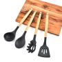 Hjyi Kitchen Cooking Wooden handle silicone kitchenware set anti-ironing non-stick pot cooking Shovel spoon home spatula tool (11-piece set)