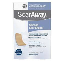 ScarAway Professional Grade Silicone Scar Treatment Sheets, Prevents & Treats Old and New Scars, 12 Count (Pack of 1)