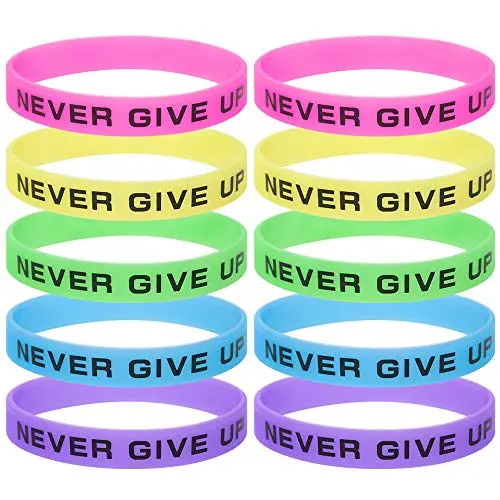 GOGO Never Give Up Bracelets/Neon Rubber Wristbands Glow-in-The-Dark
