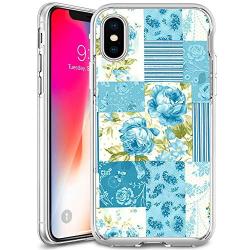 iPhone Xs iPhone X Case, Blue Flower Shock-Absorption TPU Rubber Bumper iPhone Xs iPhone X Case, Ultra Thin Slim Protective Cover for iPhone Xs iPhone X-Clear
