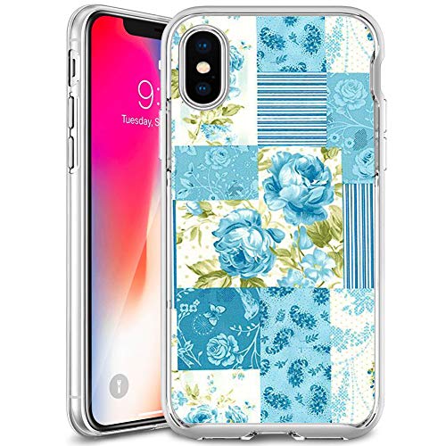 iPhone Xs iPhone X Case, Blue Flower Shock-Absorption TPU Rubber Bumper iPhone Xs iPhone X Case, Ultra Thin Slim Protective Cover for iPhone Xs iPhone X-Clear