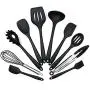 Lisa Bell 10pcs Non-Stick Kitchenware Silicone Heat Resistant Kitchen Cooking Utensils Baking Tool Cooking Tool Sets@Black