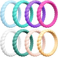 ThunderFit Womens Thin Swivel Rings, 10 Rings / 8 Rings / 4 Rings / 1 Ring - Stackable Silicone Wedding Rings - 2.5mm Wide - 2mm Thick