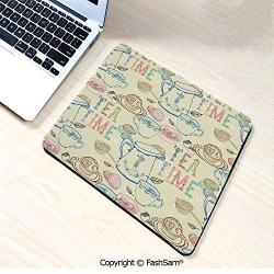 Mouse Pads Pale Colored Tea Time Themed Image with Various Kitchenware and Sweets Pattern for Home(W7.8xL9.45)