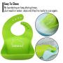 LOPE & NG Soft Silicone Feeding Bib Set Of 2 - Waterproof Adjustable Snaps Baby Bibs For Infants And Toddlers With Food Catcher Pocket (Light Green / Light Blue)