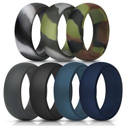 ThunderFit Silicone Rings, 7 Rings / 1 Ring Wedding Bands for Men - 8.7 mm Wide - 2.5mm Thick