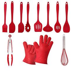 JunbosiKitchenware Red Silicone Gloves 11 Piece Set Non-Stick Kitchenware Set Environmentally Friendly High Temperature High Temperature Anti-Scalding