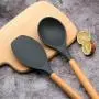 YILUYC Silicon Utensils for Cooking, Kitchenware Set of 9 with Wooden Handles Environmentally Friendly Silicone High Temperature Resistance Gray