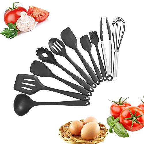 HHmei_US_Shipment Silicone Kitchen Utensil Set, 10pcs Heat-Resistant Non-Stick Cooking Tool Kit Non-Stick Kitchen Utensil Set Silicone kitchenware Set of 10 [Shipped from America]