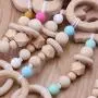 YOUSIKE Wooden Teether Chew Beads Silicone Baby Teething Pacifier Toys - For Molars - Easy To Hold - Anti-eat Hand - Bright Colors - Safe Teether Sensory Toy For 3 To 12 Months Babies, Infant, Toddler