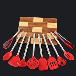 Silicone kitchenware 10 Pieces Stainless Steel Handle Ultimate Kitchen Utensils Set Food Grade Silicone Cooking Utensils Nonstick Cookware Cooking Tools Very suitable as a gift for friends and family