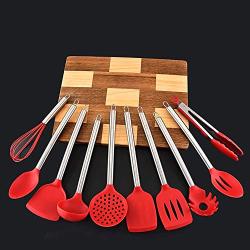 Yuybei-Home Silicone kitchenware 10 Pieces Silicone Cooking Utensils Kitchen Utensil Set Stainless Steel Handles Cooking Tools for Nonstick Cookware Nonstick Heat Resistant Tools