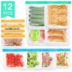 Reusable Storage Bags, LUYATA 12 Pack Freezer Bags(4 Reusable SnacK Bags, 4 Ziplock Gallon Freezer Bags,4 Reusable Sandwich Bags) Extra Thick Leakproof Lunch Bags FDA Grade Food Storage Bags