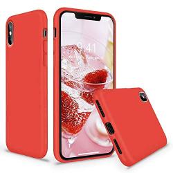 Vooii iPhone Xs Case, iPhone X Case, Soft Liquid Silicone Slim Rubber Full Body Protective iPhone Xs/X Case Cover (with Soft Microfiber Lining) Design for iPhone X iPhone Xs - Red