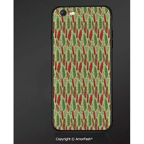Printing Compatible with Apple iPhone 6/iPhone 6S,4.7",Anti-Scratch Back,Kitchen Decor,Vintage Style Pattern Glass Jars Kitchenware Pickles Picnic Retro Art Cafe Home,Green Red White