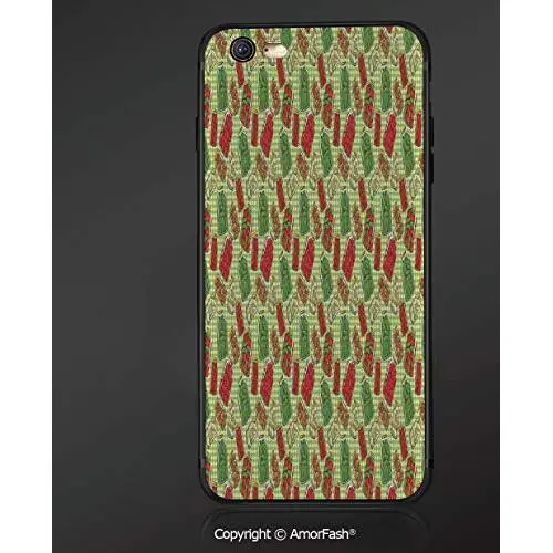 Printing Compatible with Apple iPhone 6/iPhone 6S,4.7&quot,Anti-Scratch Back,Kitchen Decor,Vintage Style Pattern Glass Jars Kitchenware Pickles Picnic Retro Art Cafe Home,Green Red White