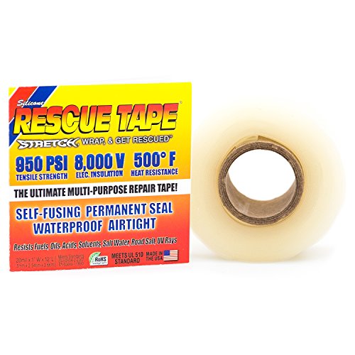 Rescue Tape | Self-Fusing Silicone Tape | Emergency Pipe & Plumbing Repair | DIY Repairs | Seal Radiator Hose Leaks | Wrap Electrical Wires | Used by US Military | 1” X 12’ | Silicone Rubber | Clear