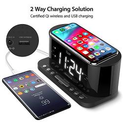 iLuv Wireless Charging Alarm Clock with Qi Certified, 1.2" Jumbo LED Dual alarm Clock , Radio Alarm Clock, FM 10 Preset, USB Charging Alarm Clock, Sleep Timer, 3 Dimmer,100 -240V AC Power