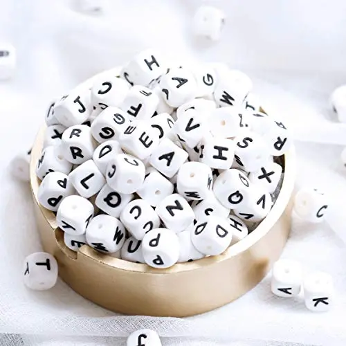 Promise Babe 52PCS 12MM Silicone Teether Beads in 26 Letters DIY Teething Chewable Beads Baby Nursing Necklace Bracelet Jewelry Accessory