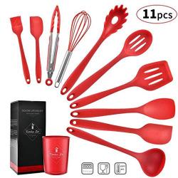 HS-ZGC Kitchenware All Inclusive Silicone Kitchen Utensils Set of 10 Non-Stick Silicone Shovel Spoon Kitchen Tools Set of 10,Red