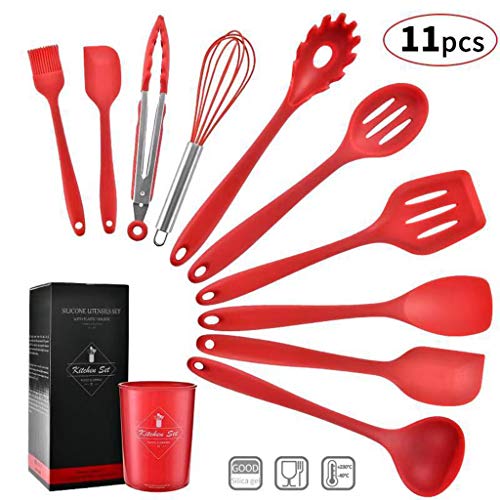 HS-ZGC Kitchenware All Inclusive Silicone Kitchen Utensils Set of 10 Non-Stick Silicone Shovel Spoon Kitchen Tools Set of 10,Red
