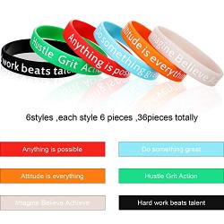 36 Pieces Motivational Bracelets Silicone Wristbands Inspirational Bands with Inspirational Messages for Studying Competing Working, 6 Styles (Style Set 1)