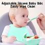 Baby Feeding Set,Including Bowl with Suction, Dish, Bendable Fork and Spoon, Adjustable Baby bib, and Snack Cups. Harmless, Silicone, Easy to Clean Again, Perfect Infant Baby Shower Gift - Green