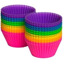 Pantry Elements Silicone Cupcake Baking Cups Liners, 24 Pack Vibrant Silicone Molds Muffin Liners Cups with Bonus Screw Top Storage Jar