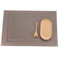 US Fine Kitchenware Placemats Heat-Resistant and Stain Resistant Anti-Skid Washable PVC Table Mats Woven Vinyl Placemat Set of 4（Champagne）