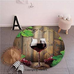 Commercial Grade Standing Mat,Wine Glass Grapes Rustic Wood Kitchenware Home and Cafe Interior Art Design Decorative Brown Green Burdy,59.1inches,Rugs for Office Stand Up Desk,Circle 5-Feet Diameter