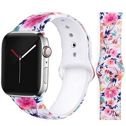EXCHAR Compatible with Apple Watch Band Floral 38mm 40mm 42mm 44mm Silicone Replacement Wristbands for iWatch Series 5/4/3/2/1 for Women with Cute and Fadeless Pattern Printings