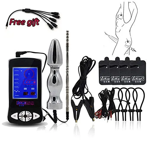 Electric Stimulation Set with Anal/Butt Plug Dildo, Penis/Cock Ring, Nipple Clamps, Urethral Dilators, 4 Patchs, Torture Electric Shock Stimulator SM E-stim Sex Toys for Women, Men, Couples