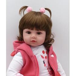 Pinky 24 inch 61cm Lovely Reborn Baby Girl Doll Reborn Toddler Realistic Looking Lifelike Baby Doll Vinyl Soft Silicone Babies Black Hair Xmas Gift