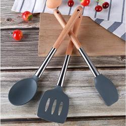 Carriemeow Kitchen Tools Wooden Handle With 9 Sets Of Silicone Handles Cooking Spoon Shovel Kitchenware Set (Size : 9 piece)